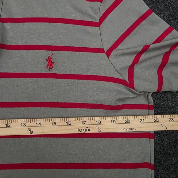 Polo Ralph Lauren Men's Large Gray Red Striped Cotton Polo Shirt - Picture 5 of 8